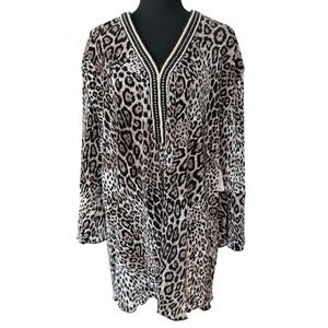 Princess Cruises Leopard Beaded Tunic Top Womens XXL Brown Resortwear Cruise